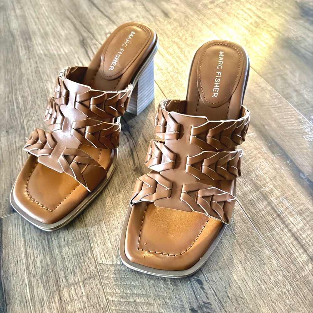 Marc Fisher Brown Braided Block Heel Sandals Size 6.5 – Chic Summer Slip-On